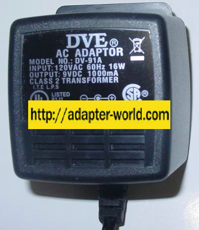 DVE DV-91A AC ADAPTER 9VDC 1000mA 1906HB CLASS 2 TRANSFORMER POW